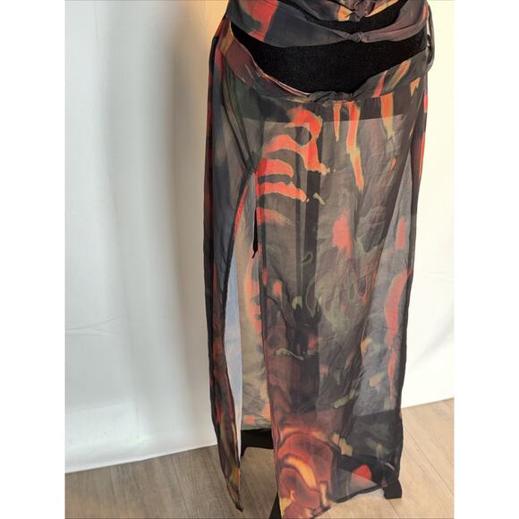 Shape Black Chiffon Tiger Printed Bandeau Cut Out Split Maxi Dress. - Picture 4 of 9